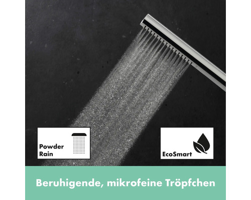 Handbrause mit Wasserstrahl, PowderRain Symbol und EcoSmart Symbol