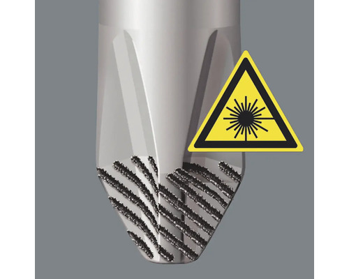 Nahaufnahme eines Bohrers mit Lasersymbol