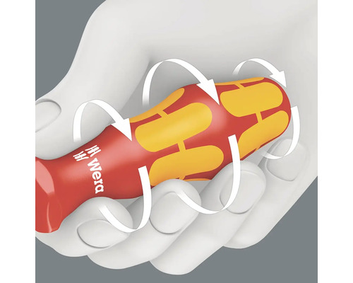 Schraubendreher in einer Hand mit angedeuteter Drehbewegung