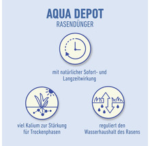 Aqua Depot Rasendünger: Mit Sofort- und Langzeitwirkung, viel Kalium zur Stärkung für Trockenphasen und reguliert den Wasserhaushalt des Rasens.