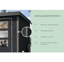 Gartenhaus Karibu Metalwood 3,5C Blech graualu inkl. Anbaudach 2,35 m 486,5 x 266,5 cm anthrazit