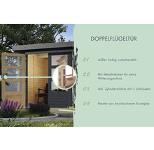 Gartenhaus Karibu Metalwood 3,5C Blech graualu inkl. Anbaudach 2,35 m 486,5 x 266,5 cm anthrazit