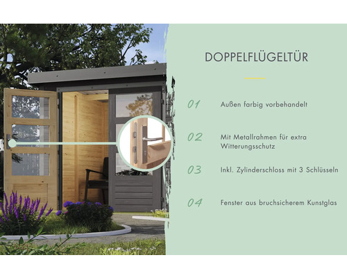 Doppeltür für Gartenhaus mit Metallrahmen und Zylinderschloss