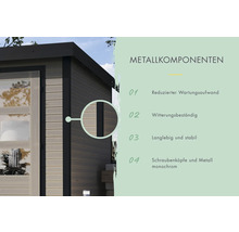 Gartenhaus Karibu Metalwood 5D Blech anthrazit inkl. Anbaudach 2,35 m 541,5 x 266,5 cm wassergrau