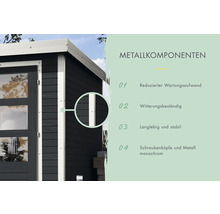 Gartenhaus Karibu Metalwood Blech weiß inkl. Anbaudach 453 x 237 cm anthrazit