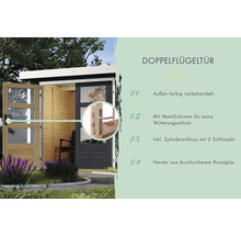 Gartenhaus Karibu Metalwood Blech weiß inkl. Anbaudach 453 x 237 cm anthrazit