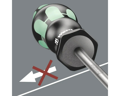 Wera Logo auf Schraubendreher, der nicht zum Schlagen geeignet ist.