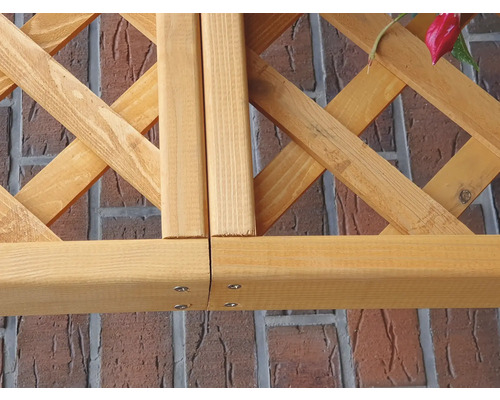 Detailansicht eines hölzernen Rankgitters