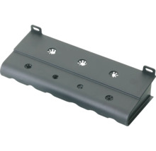 Dunkelgrauer Lüftungsbaustein aus Kunststoff mit Befestigungslaschen.