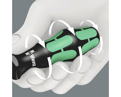 Illustration eines Wera Schraubendrehers in einer Hand, der ergonomischen Griff demonstriert.