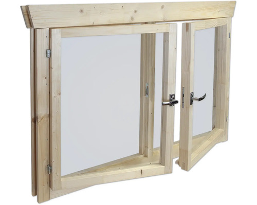Holzfenster mit geöffneten Fensterflügeln