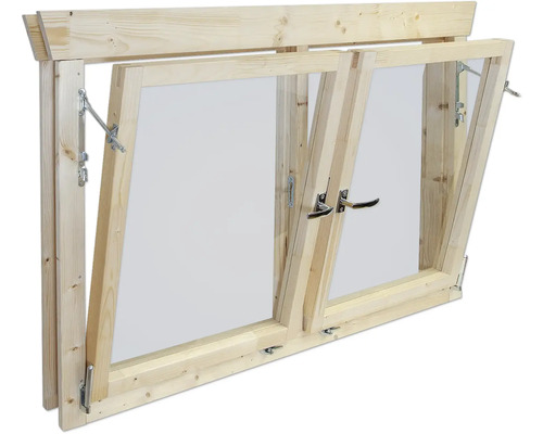 Holzfenster mit zwei Flügeln und Dreh-Kipp-Funktion.