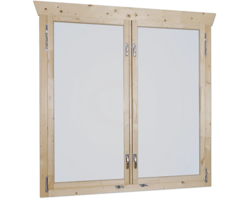 Doppelfenster aus Holz mit Griffen und Beschlägen