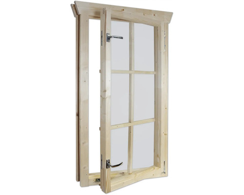 Holzfenster mit Dreh-Kipp-Beschlag geöffnet dargestellt