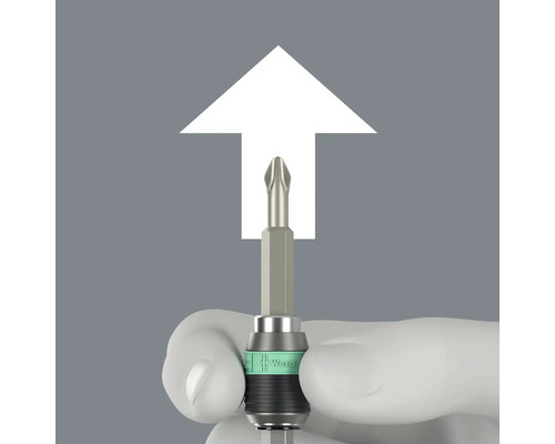 Wera Logo auf Bithalter mit Kreuzschlitzschraube und Pfeil nach oben