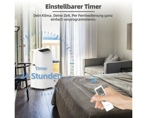Klimaanlage mit einstellbarem 24 Stunden Timer und Fernbedienung im Schlafzimmer