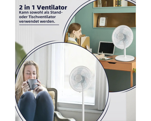 Szene mit 2-in-1 Ventilator als Standventilator und Tischventilator