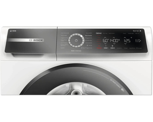 Bosch Waschmaschine der Serie 8 mit Bedienfeld und verschiedenen Programmen wie Baumwolle und Eco 40-60