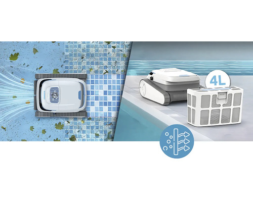 Poolroboter mit Filterkorb und Symbol für Filterfunktion