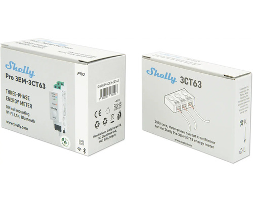 Shelly Pro 3EM-3CT63 dreiphasiger Energiezähler in Verpackung