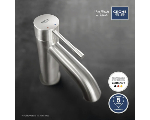 GROHE Waschtischarmatur aus Edelstahl mit Hebel und roter sowie blauer Markierung