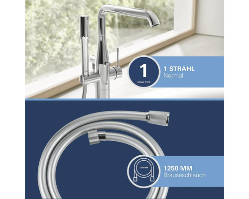 Brausearmatur mit einer Strahlart und 1250 Millimeter Brauseschlauch