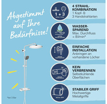 Duschsystem mit Kopf- und Handbrause sowie verschiedenen Strahlarten und Wassersparfunktion