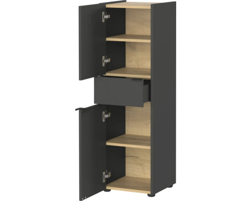 Schmaler Hochschrank mit zwei Türen, einer Schublade und Einlegeböden