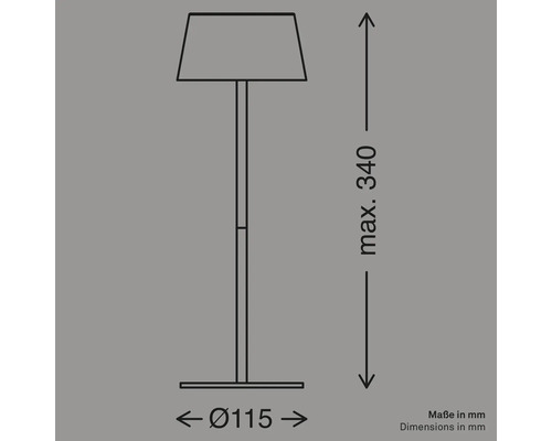 Technische Zeichnung einer Stehleuchte mit Maßangaben