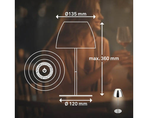 Technische Zeichnung einer Tischleuchte mit Maßangaben