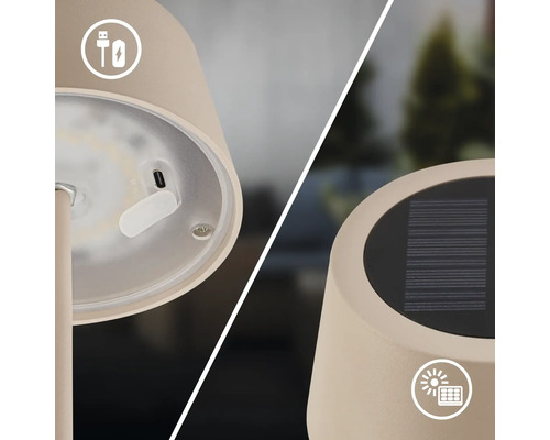 Aufladen per USB und Solarfunktion