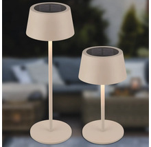 Zwei Solarleuchten für den Außenbereich auf einem Tisch