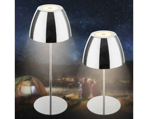 Zwei dekorative Tischleuchten aus Metall für den Außenbereich