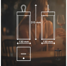 Technische Zeichnung einer Laterne mit den Maßen 315 mm Höhe und 130 mm Breite.