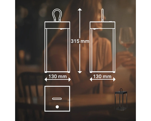 Technische Zeichnung einer Laterne mit den Maßen 315 mm Höhe und 130 mm Breite.