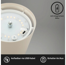 Akkuleuchte mit integriertem Akku, aufladbar über USB Kabel und Schalter
