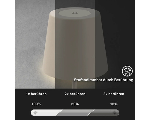 Stufenlos dimmbare Lampe durch Berührung mit unterschiedlicher Helligkeit