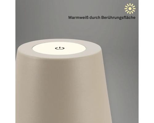 Nahaufnahme einer Tischleuchte mit Touch-Funktion für warmweißes Licht.