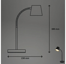 Abbildung der Abmessungen einer Schreibtischleuchte: Höhe 385 mm, Breite 230 mm.