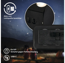 Austauschbare Batterie und Lichtquelle, Ein-Aus-Schalter gegen Tiefentladung, USB-C-Anschluss