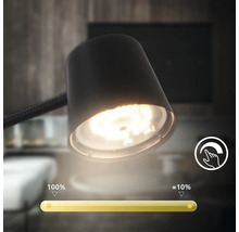 Nahaufnahme einer schwarzen Lampe mit Dimmfunktion zur Helligkeitsanpassung