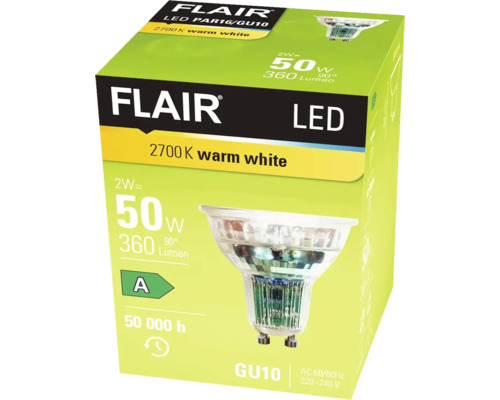 Verpackung einer Flair LED Lampe mit GU10 Fassung