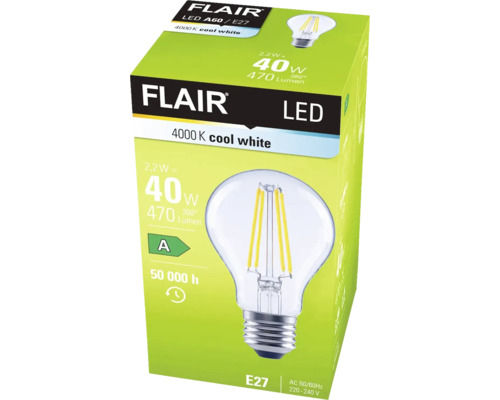 Verpackung einer Flair LED Lampe mit E27 Sockel