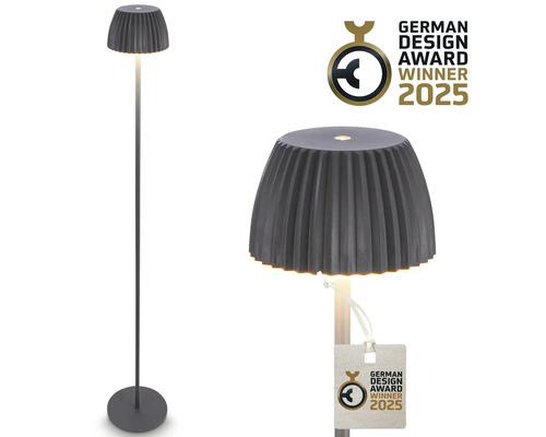 Stehleuchte mit Lampenschirm und German Design Award Winner 2025 Siegel