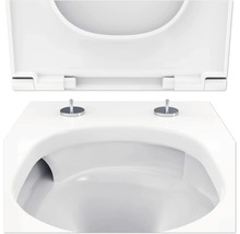 Nahaufnahme einer weißen Toilette mit offenem Toilettendeckel