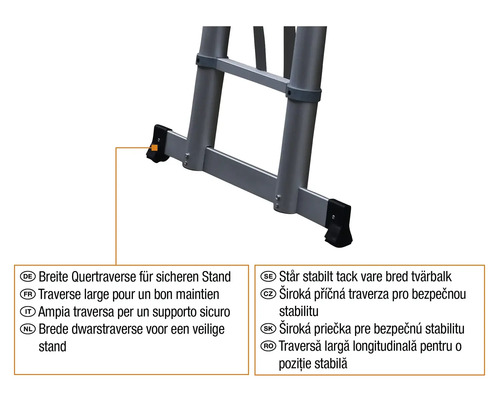 Breite Quertraverse für sicheren Stand der Leiter