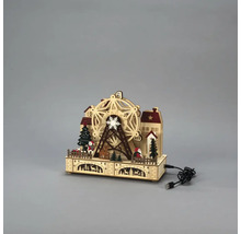 Weihnachtsdekoration mit beleuchtetem Riesenrad aus Holz