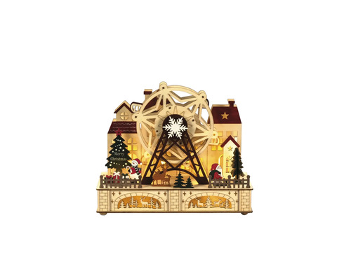 Dekorative Weihnachtsstadt aus Holz mit Riesenrad und Beleuchtung