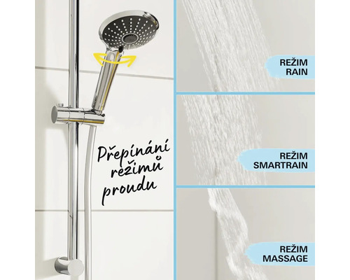 Duschstange mit Handbrause und verschiedenen Strahlarten