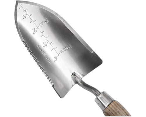 Gartenschaufel aus Edelstahl mit Markierungen